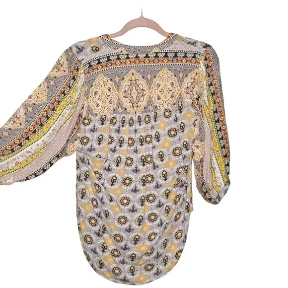 Fig & Flower Anthropologie Women's Boho Print Blouse SM Multicolor Button Up - Picture 4 of 8